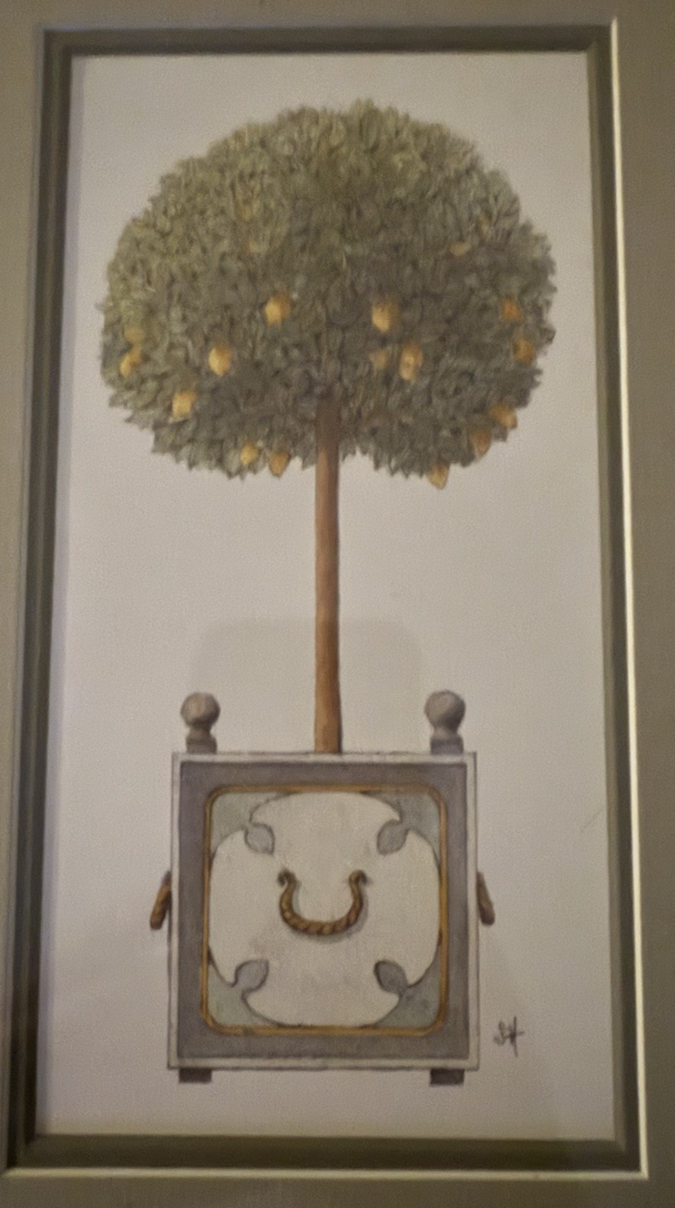 Vintage French Botanical Wall Art Set of 2: Orange & Apple Tree in Gold Frames