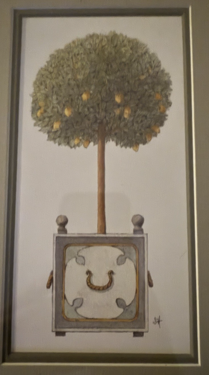 Vintage French Botanical Wall Art Set of 2: Orange & Apple Tree in Gold Frames