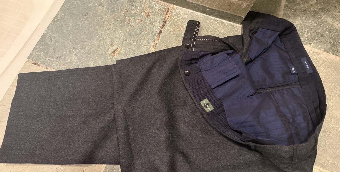 INCOTEX Slowear Men's 52 Wool Regular Fit Dress Pants Trousers Dark Gray