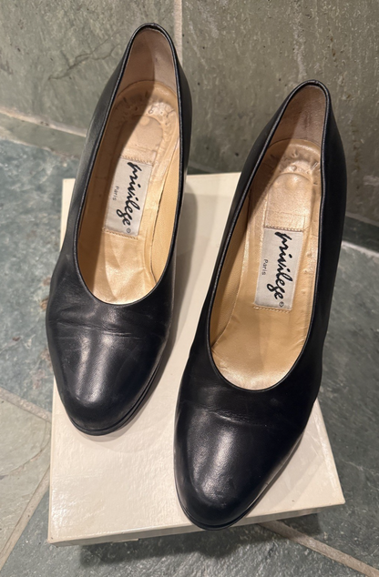 Privilege Paris Black Leather Pumps Heels 38.5 US 8 Vero Cuoio Made Italy