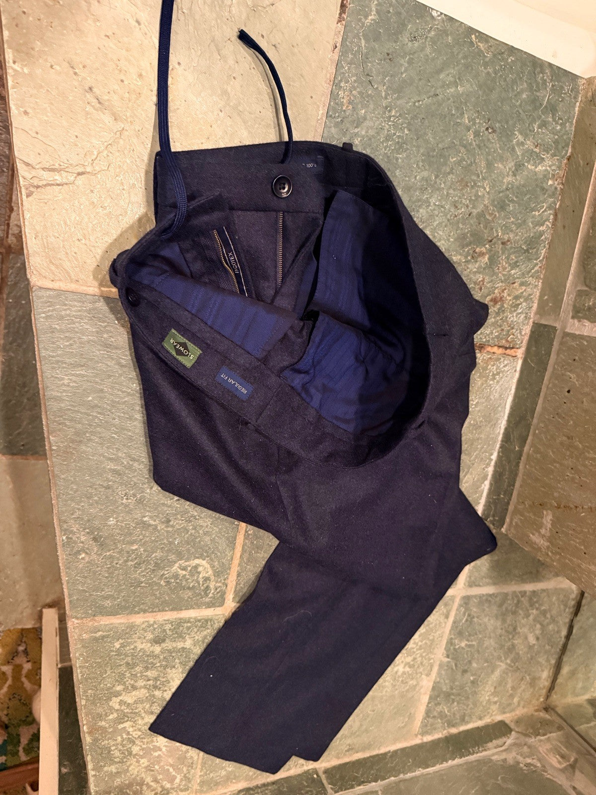 INCOTEX Slowear Drawstring Trousers Men's Size 50 Dark Blue Wool  Super 100's