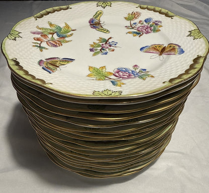 Herend Queen Victoria VBO 8" Salad Plate Dessert Butterflies Flowers Excellent