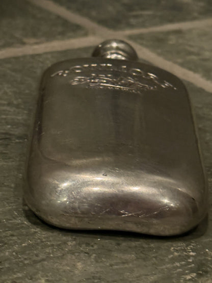 Vtg Bowmore Islay Scotch Whisky Kidney Shaped Hip Flask STAINLESS STEEL 3.4 oz