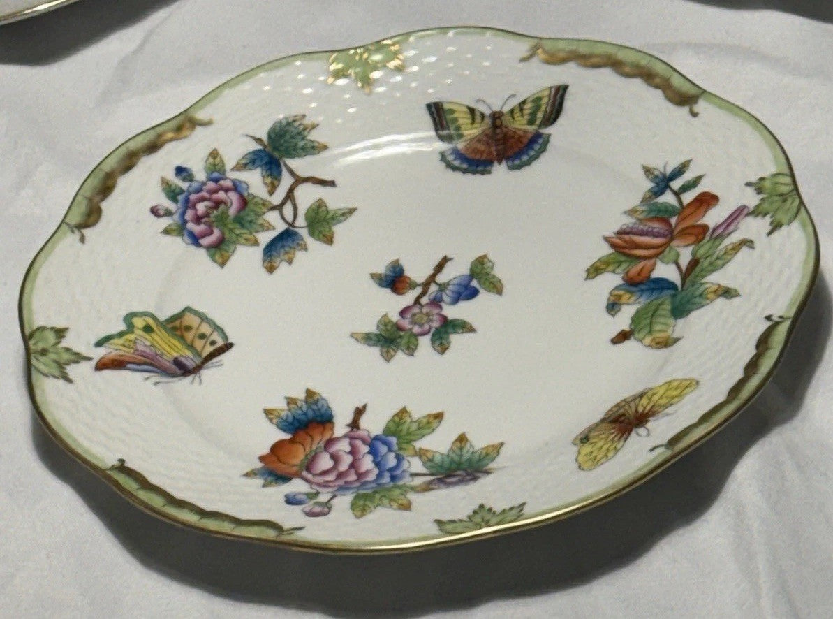 Herend Queen Victoria VBO 8" Salad Plate Dessert Butterflies Flowers Excellent