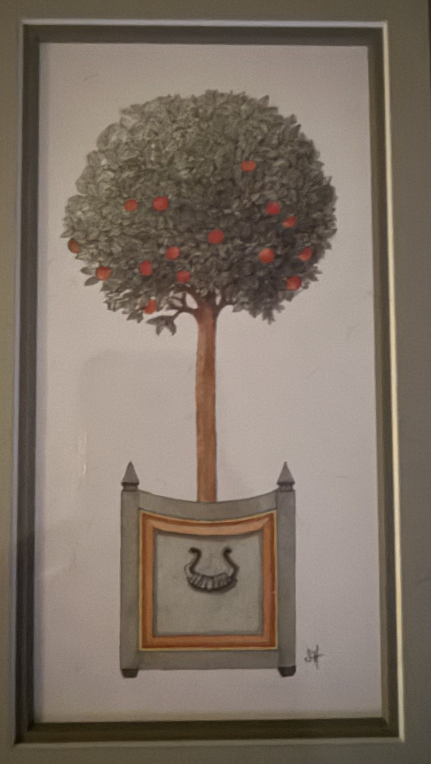 Vintage French Botanical Wall Art Set of 2: Orange & Apple Tree in Gold Frames