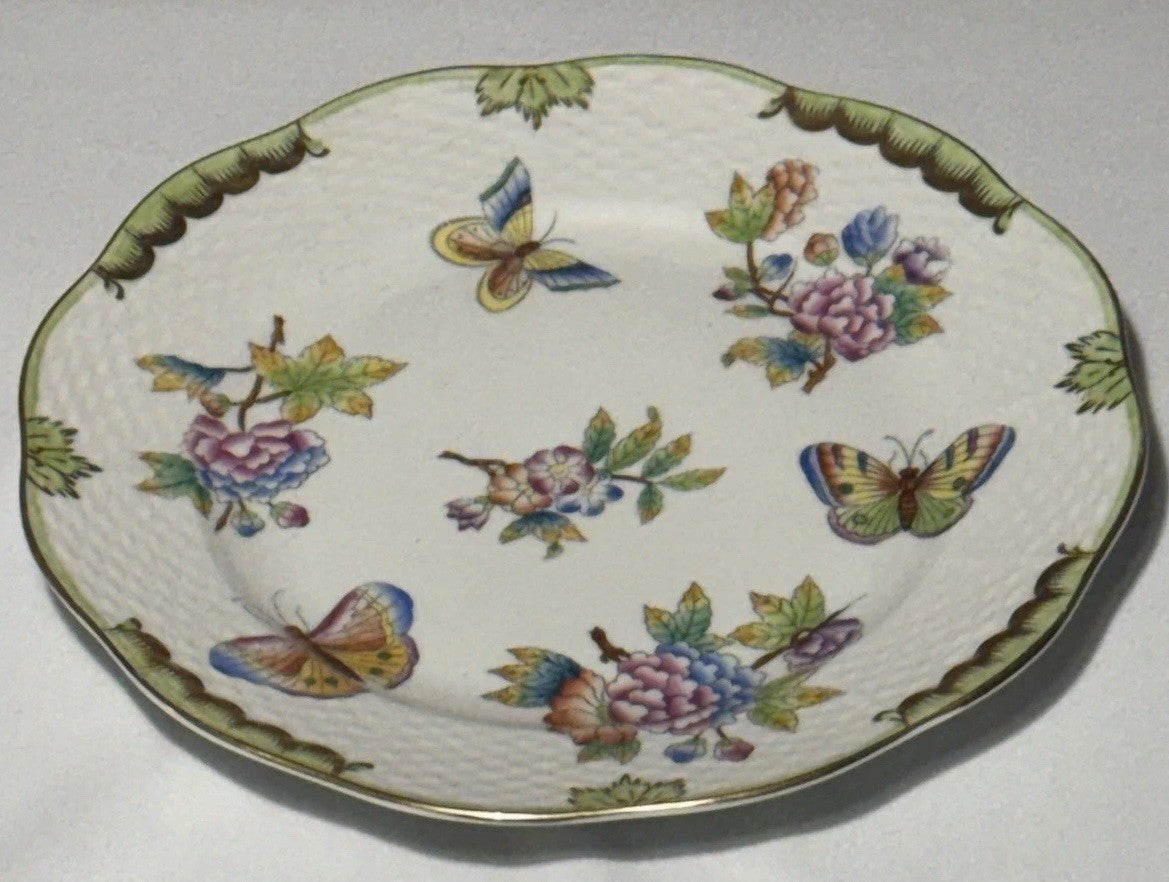 Herend Queen Victoria VBO 8" Salad Plate Dessert Butterflies Flowers Excellent