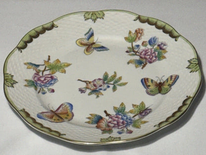 Herend Queen Victoria VBO 8" Salad Plate Dessert Butterflies Flowers Excellent