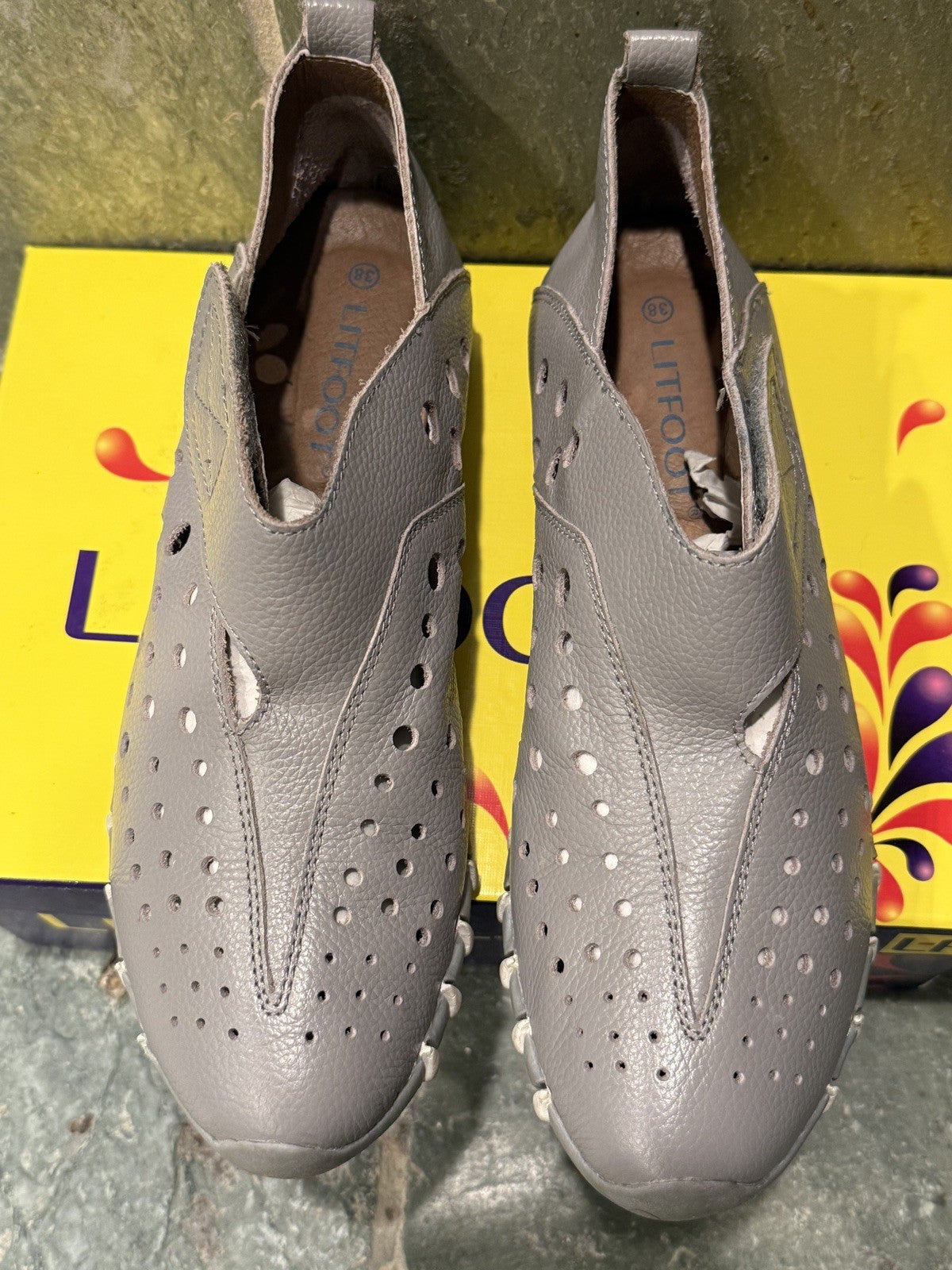 LITFOOT LF9010-3 Comfy Women's  Gray Leather Shoes Size 8 / 38  with box 