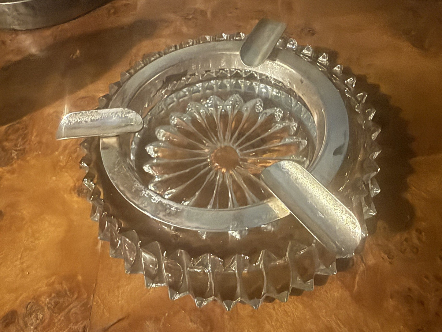 Vintage Hollywood Regency Crystal Chrome Wall Mount Ashtray 1940s Art Deco 