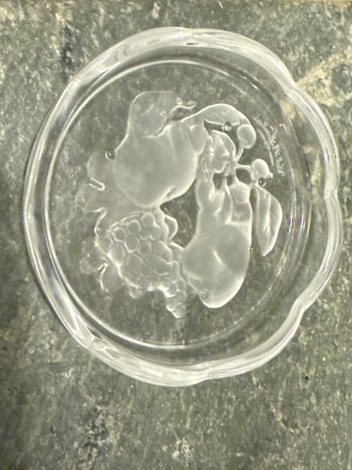 Val St Lambert Brussels Intaglio Crystal Coaster7 Pc Set  For 6 Glass + 1 Bottle