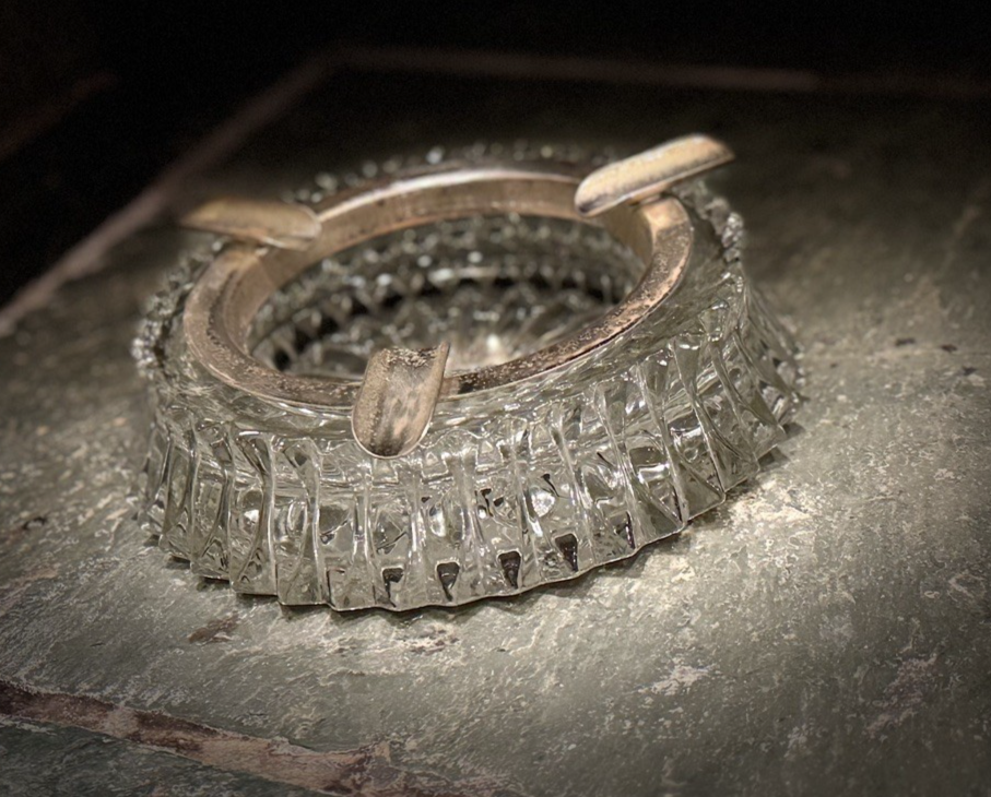 Vintage Hollywood Regency Crystal Chrome Wall Mount Ashtray 1940s Art Deco 