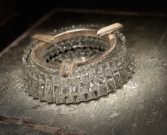 Vintage Hollywood Regency Crystal Chrome Wall Mount Ashtray 1940s Art Deco 