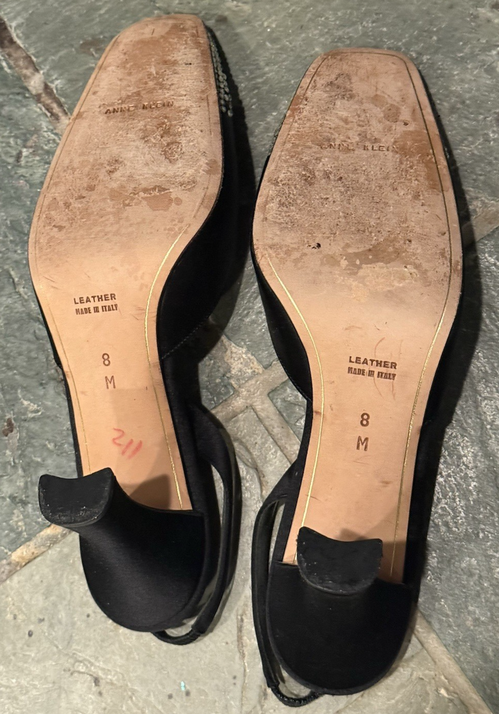 Womens Black Satin Crystal Slingback Heels Size 8 New Year Partu  Formal