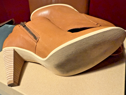 Madewell Womens English Saddle Leather Side Zip Bootie Size 8 Stacked Heels