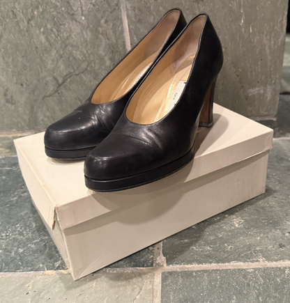 Privilege Paris Black Leather Pumps Heels 38.5 US 8 Vero Cuoio Made Italy