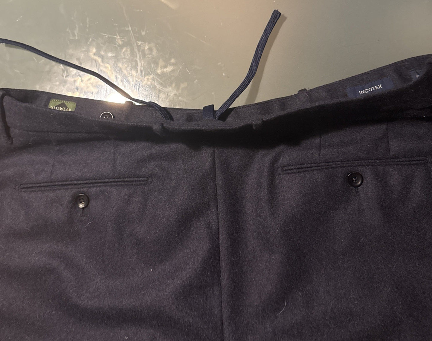 INCOTEX Slowear Drawstring Trousers Men's Size 50 Dark Blue Wool  Super 100's
