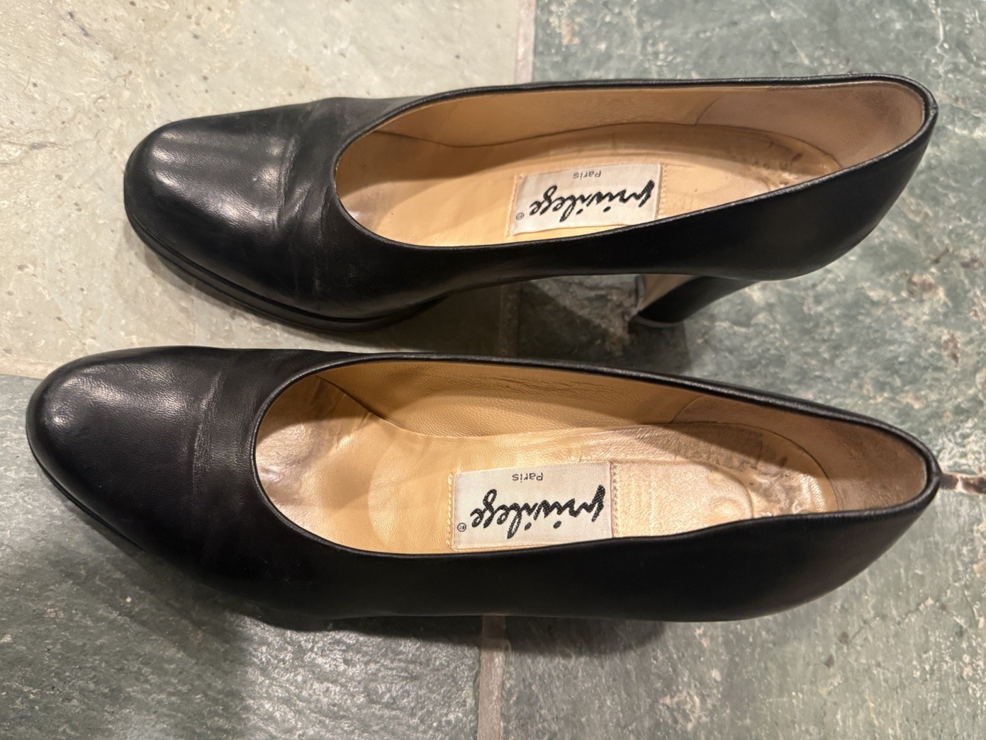 Privilege Paris Black Leather Pumps Heels 38.5 US 8 Vero Cuoio Made Italy