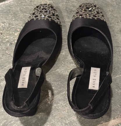 Womens Black Satin Crystal Slingback Heels Size 8 New Year Partu  Formal