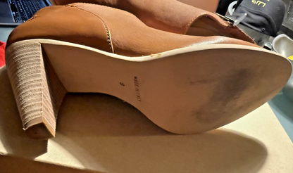 Madewell Womens English Saddle Leather Side Zip Bootie Size 8 Stacked Heels