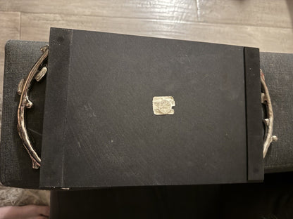 Vintage Arthur Court Black Marble Cheese Board Tray Leaves Silver Handles