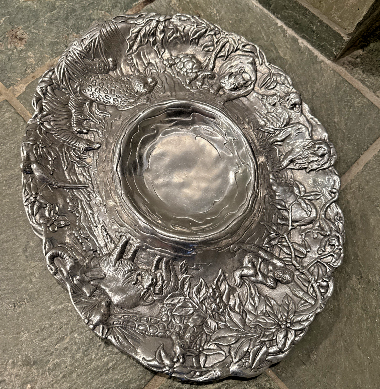 Vintage Arthur Court 1996 Aluminum Safari Chip Dip Bowl Platter