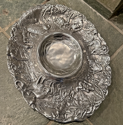 Vintage Arthur Court 1996 Aluminum Safari Chip Dip Bowl Platter