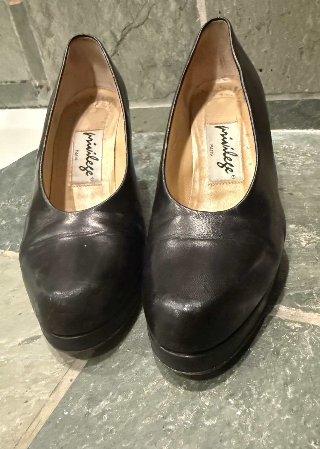 Privilege Paris Black Leather Pumps Heels 38.5 US 8 Vero Cuoio Made Italy
