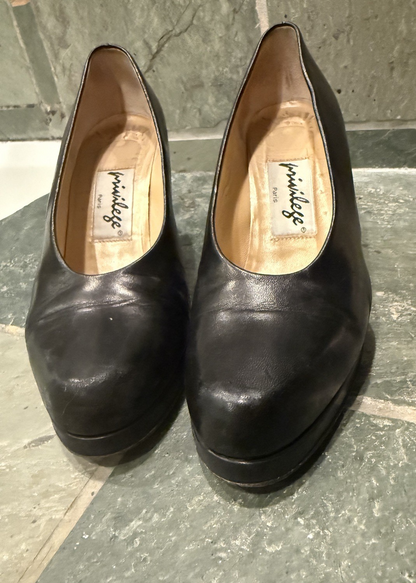 Privilege Paris Black Leather Pumps Heels 38.5 US 8 Vero Cuoio Made Italy