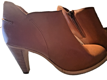 Madewell Womens English Saddle Leather Side Zip Bootie Size 8 Stacked Heels