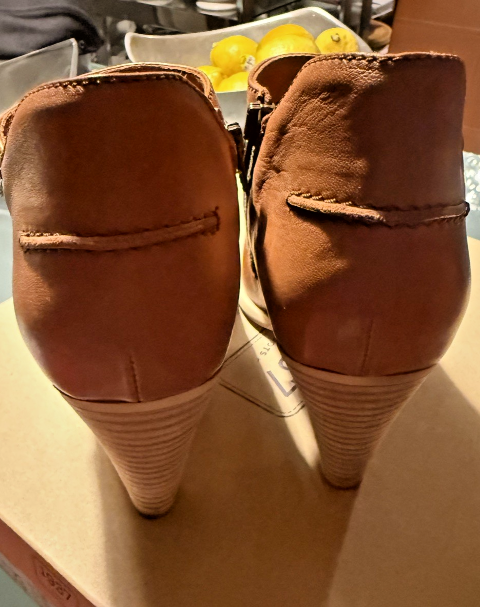 Madewell Womens English Saddle Leather Side Zip Bootie Size 8 Stacked Heels