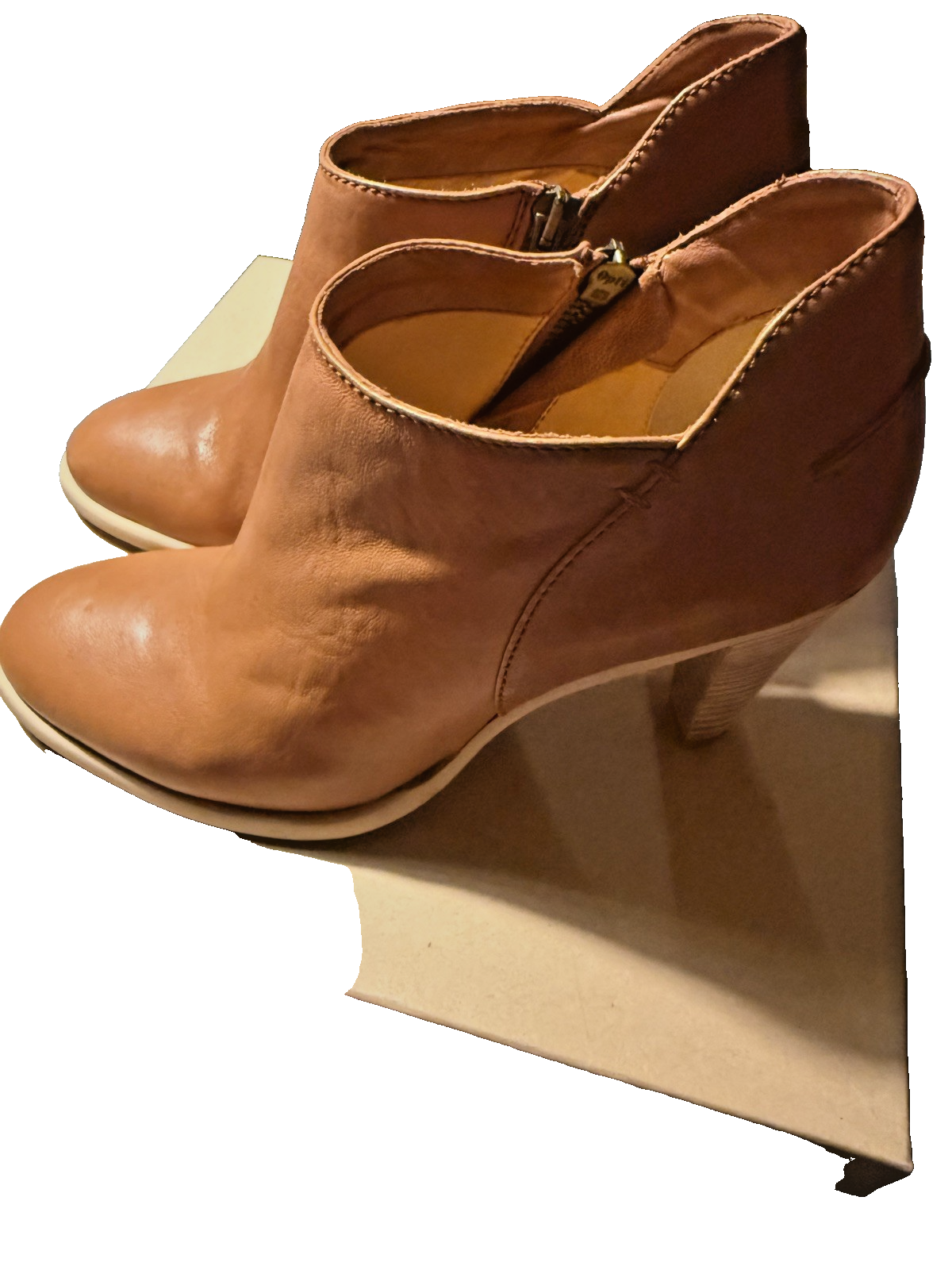 Madewell Womens English Saddle Leather Side Zip Bootie Size 8 Stacked Heels