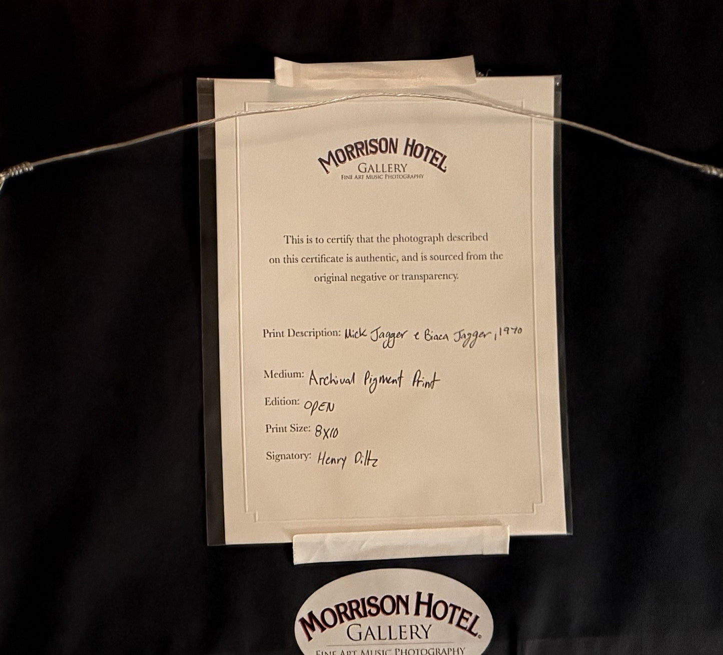 HENRY DILTZ SIGNED 8x10 Print | MICK BIANCA JAGGER Rolling Stones 1970 COA Frame