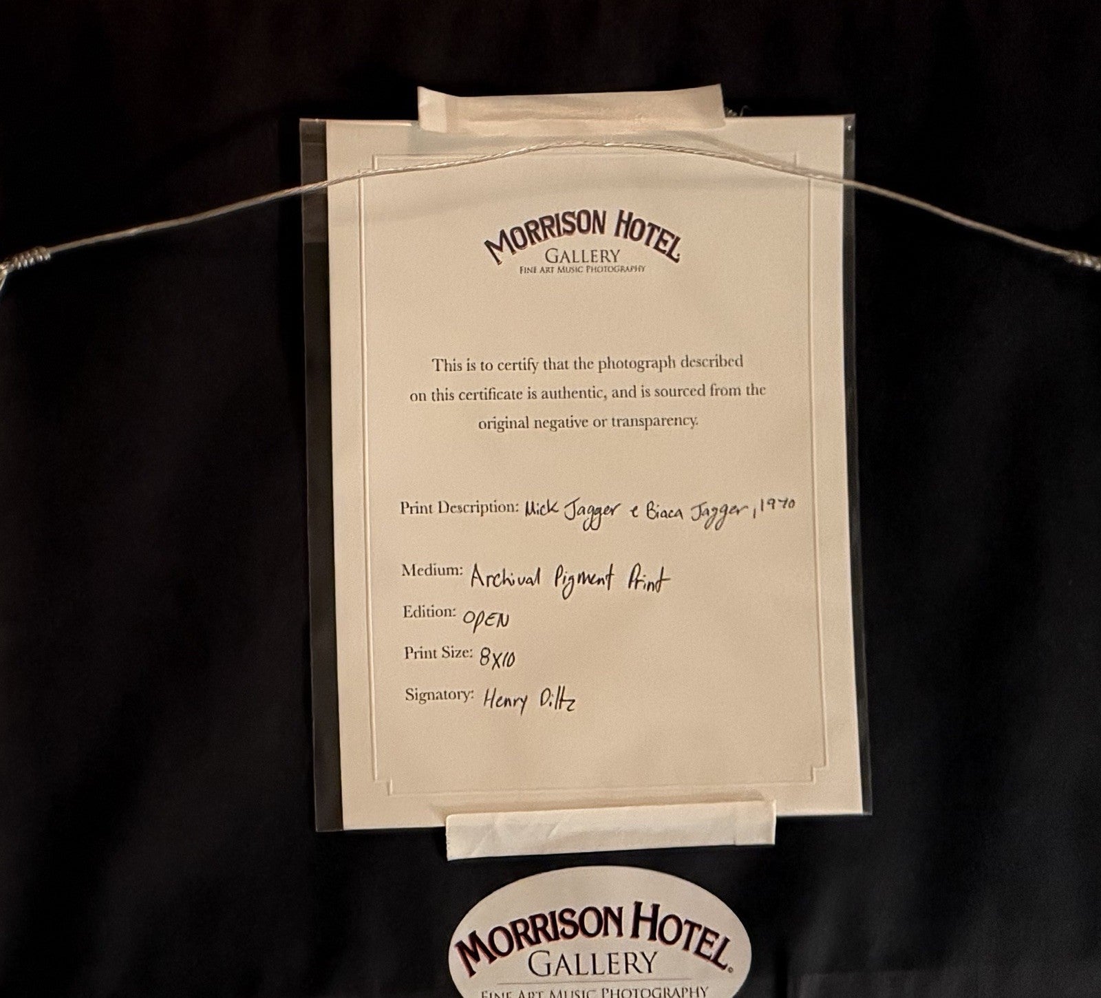 HENRY DILTZ SIGNED 8x10 Print | MICK BIANCA JAGGER Rolling Stones 1970 COA Frame