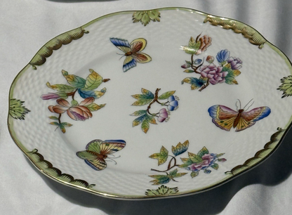 Herend Queen Victoria VBO 8" Salad Plate Dessert Butterflies Flowers Excellent