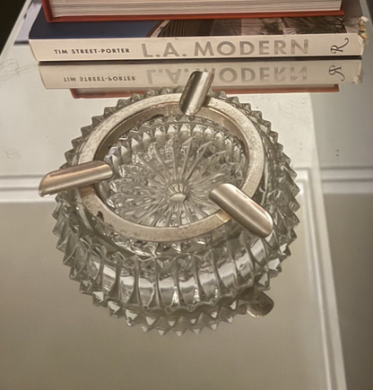 Vintage Hollywood Regency Crystal Chrome Wall Mount Ashtray 1940s Art Deco 