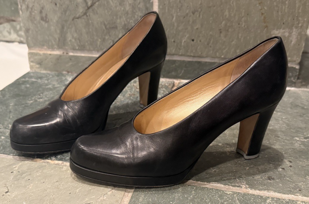 Privilege Paris Black Leather Pumps Heels 38.5 US 8 Vero Cuoio Made Italy
