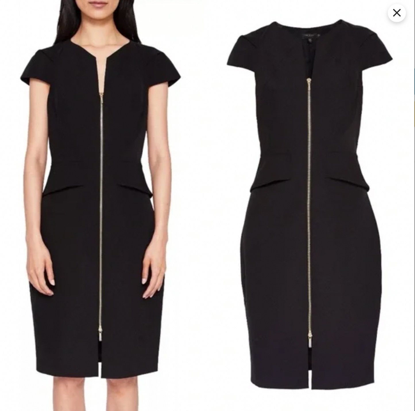 Ted Baker Architectural Pencil Dress Black Cocktail Sheath Gold Zip US 10 Size 4