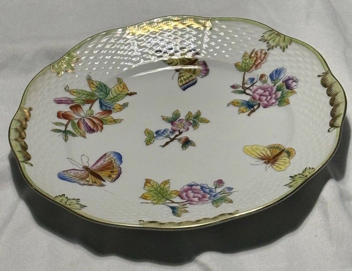 Herend Queen Victoria VBO 8" Salad Plate Dessert Butterflies Flowers Excellent