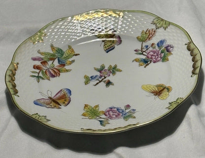 Herend Queen Victoria VBO 8" Salad Plate Dessert Butterflies Flowers Excellent