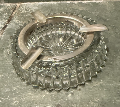 Vintage Hollywood Regency Crystal Chrome Wall Mount Ashtray 1940s Art Deco 