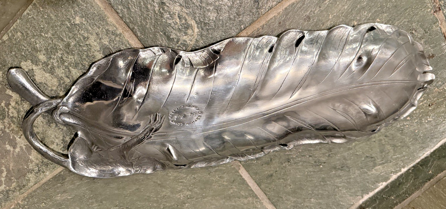 Vintage 1999 Arthur Court Monkey Banana Leaf 19" Long Tray Dish Aluminum