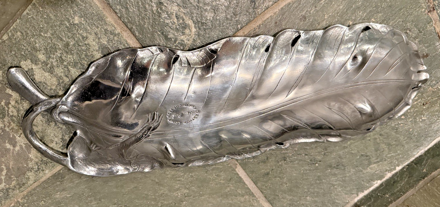 Vintage 1999 Arthur Court Monkey Banana Leaf 19" Long Tray Dish Aluminum