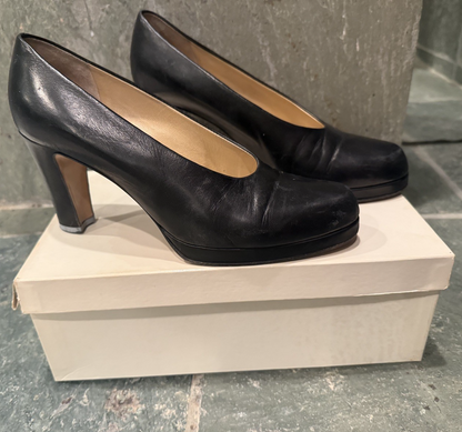 Privilege Paris Black Leather Pumps Heels 38.5 US 8 Vero Cuoio Made Italy