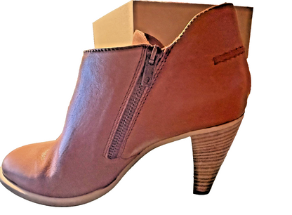 Madewell Womens English Saddle Leather Side Zip Bootie Size 8 Stacked Heels