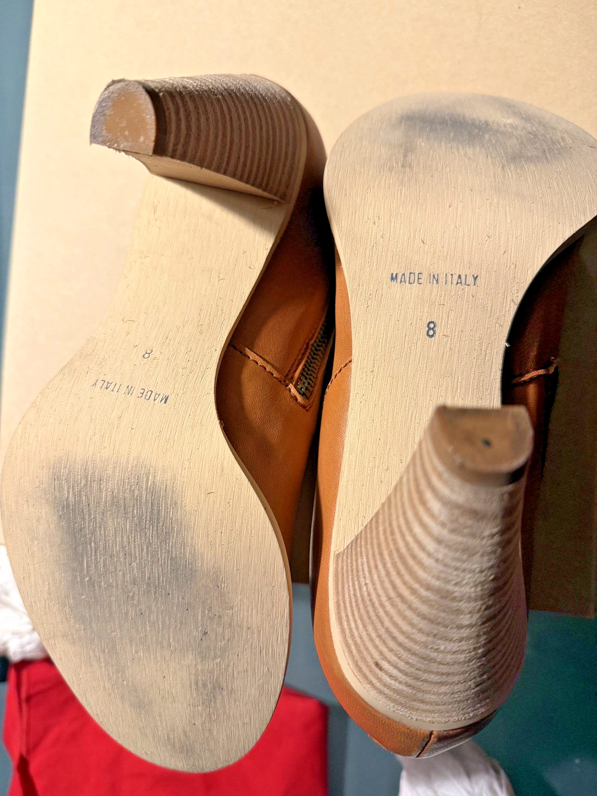 Madewell Womens English Saddle Leather Side Zip Bootie Size 8 Stacked Heels