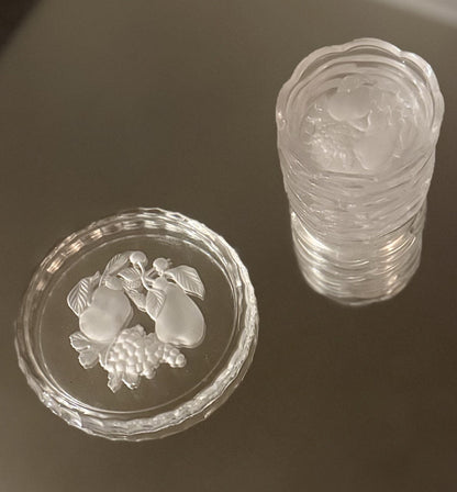 Val St Lambert Brussels Intaglio Crystal Coaster7 Pc Set  For 6 Glass + 1 Bottle