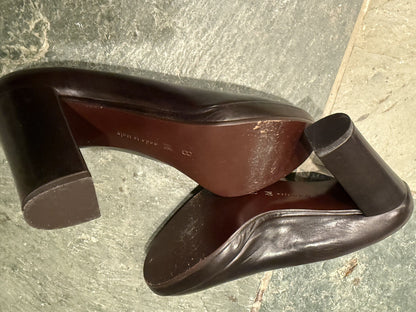 Calvin Klein Dark Brown Calfskin Leather Block Pumps 8M Round Toe w/Box