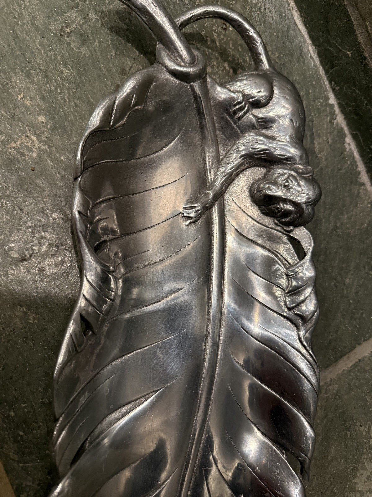 Vintage 1999 Arthur Court Monkey Banana Leaf 19" Long Tray Dish Aluminum