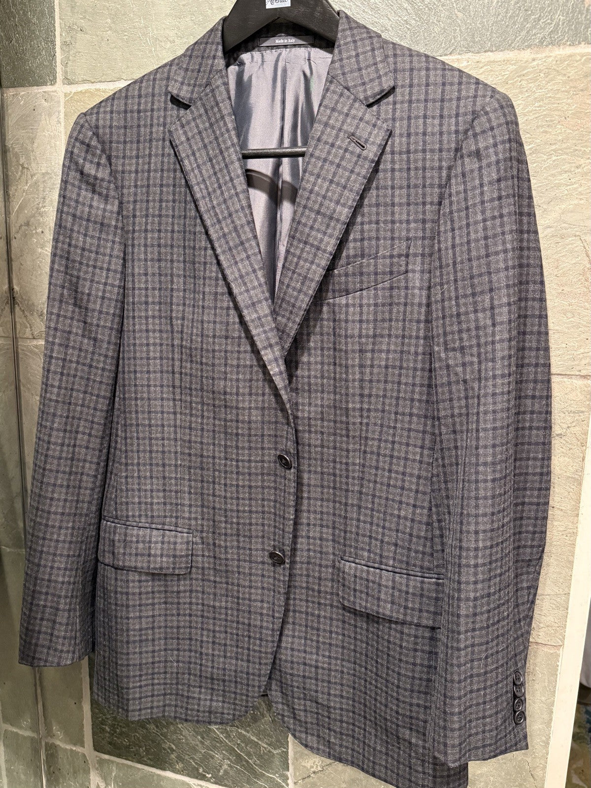 Ermenegildo Zegna 48R Grey Check 100% Wool Sport Coat Jacket Blazer Pre-Owned