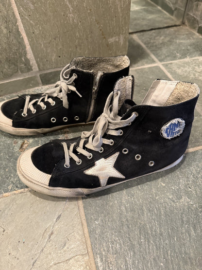 GOLDEN GOOSE Francy Black Suede High Top Sneakers 43 EU / 10 US Zipper